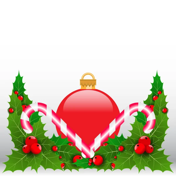 Kutsal yaprakla süslenmiş kırmızı bir Noel balosu. Vektör illüstrasyonu — Stok Vektör