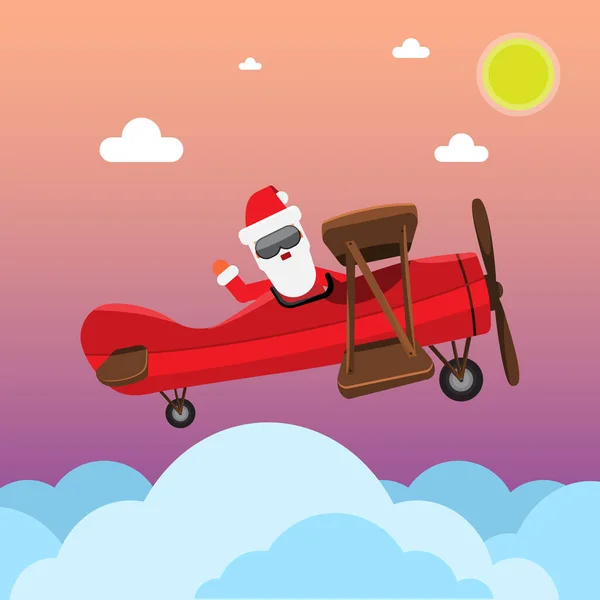 Santa Flying Med tecknad stil gamla vintage Plane. illustration. — Stockfoto