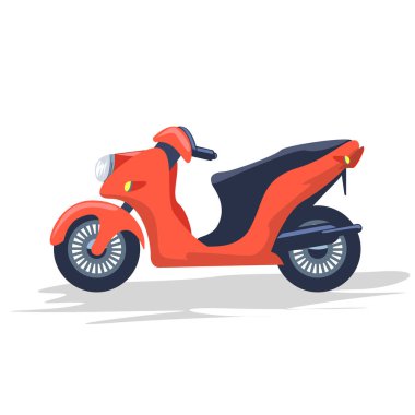 Boş kurye motosiklet ya da scooter. Düz ve katı renkli çizgi film stili vektör çizimi.
