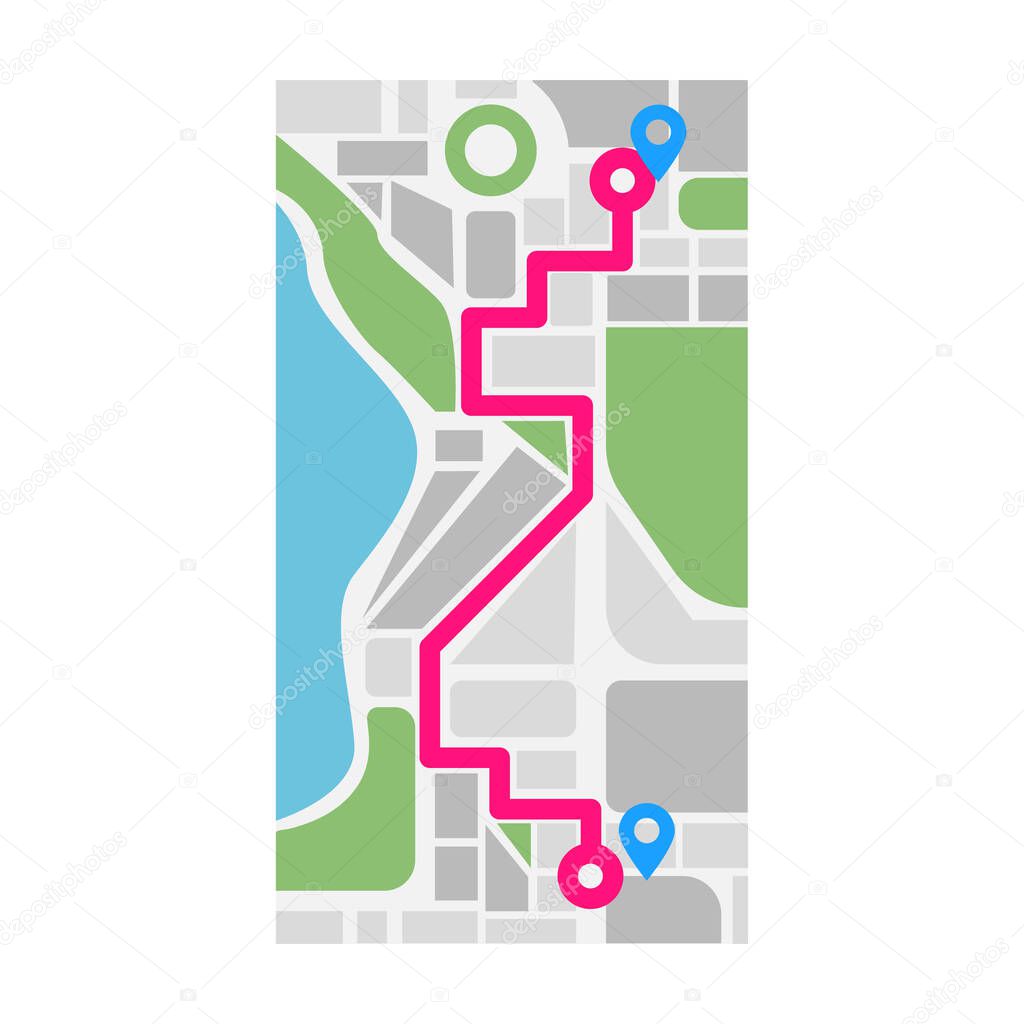 City map with smartphone size top view. Flat and solid color vector illustration.
