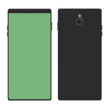 Ön, arka ya da arka görüşlü akıllı telefon. Düz ve katı renk vektör illüstrasyonlu cep telefonu.