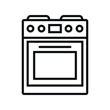 Fırın ikonu vektör işareti beyaz arkaplanda izole edildi. Çizgi sanatı tarzı soba ikonu vektör çizimi.