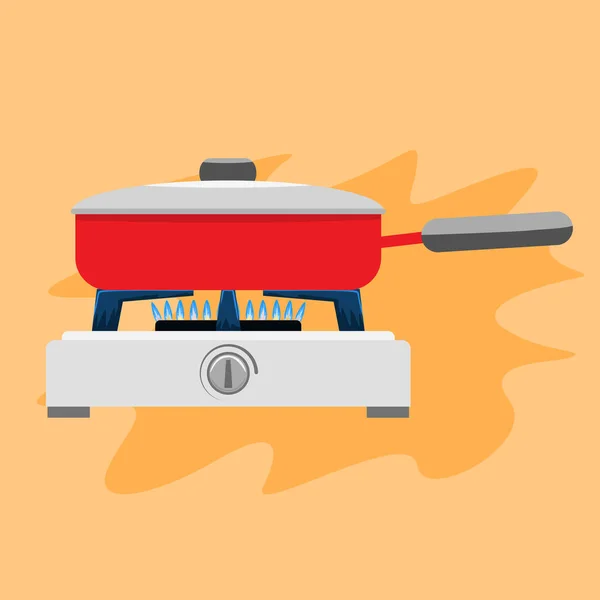 Plaque de cuisson sur cuisinière à gaz. Illustration vectorielle couleur plate et unie. — Image vectorielle