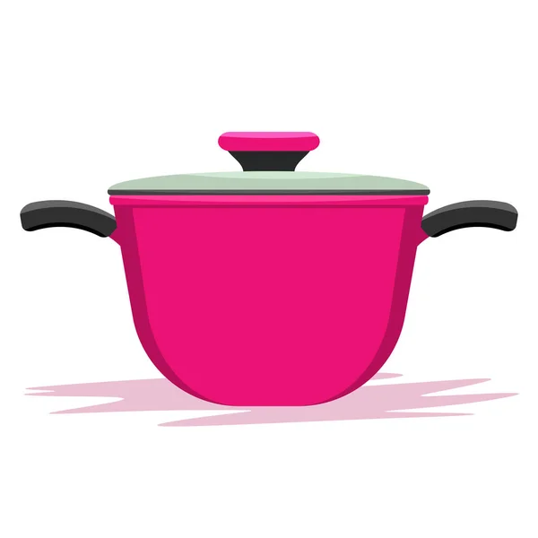 Cooking pot or pan with side view and cover on it. Flat and solid color vector illustration. — Stock Vector