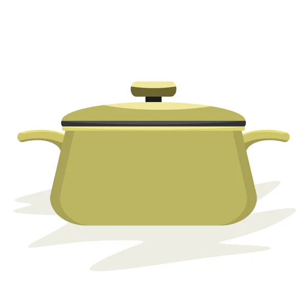 Cozinhar panela ou panela com vista lateral e cobrir sobre ele. Ilustração vetorial de cor plana e sólida. — Vetor de Stock