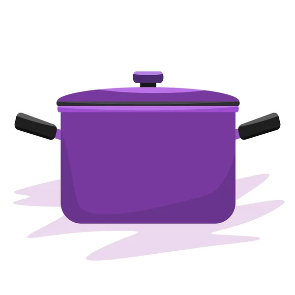 Cooking pot or pan with side view and cover on it. Flat and solid color vector illustration. — Stock Vector