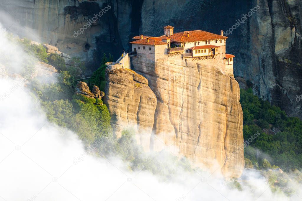 Mountain scenery with Meteora rocks and Monastery