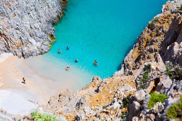 Secret beach on remote island. Rizoskloko, Crete, Greece. Seitan Limani