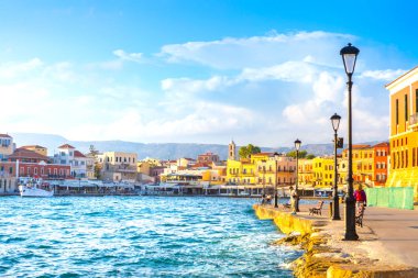 Görünüm eski bağlantı noktası Hanya, Crete, Yunanistan.