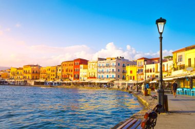Görünüm eski bağlantı noktası Hanya, Crete, Yunanistan.