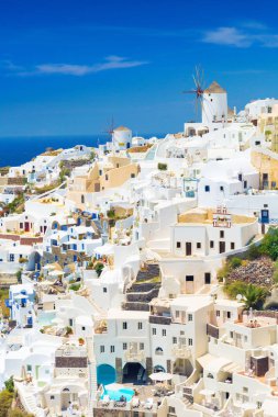Oia en güzel köy Santorini Adası görünümünü.