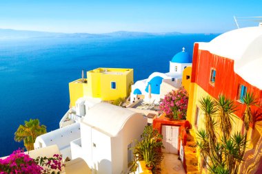 Oia en güzel köy Santorini Adası görünümünü.