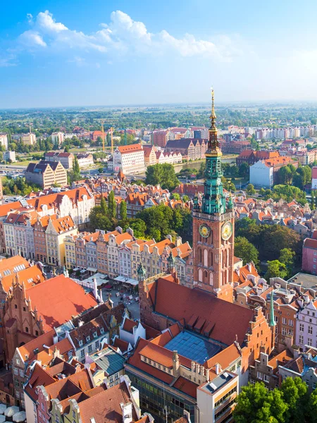 Staré město v Gdaňsku, letecký pohled z věže katedrály — Stock fotografie