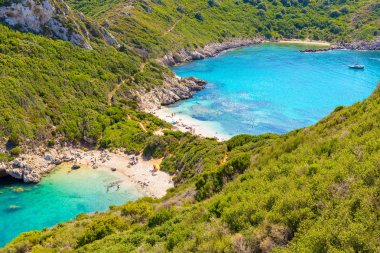 Porto Timoni Corfu Island, Yunanistan inanılmaz güzel Çift Kişilik Plaj olduğunu