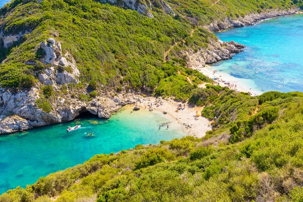 Porto Timoni es una hermosa playa doble increíble en Corfú, Grecia — Foto de Stock