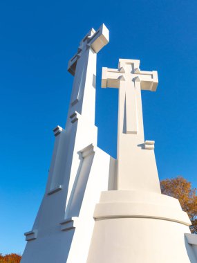 Vilnius eski kente bakan üç haçlar anıt. Hill, üç Kalnai Park, Litvanya'da bulunan haçlar, Vilnius yataydan.