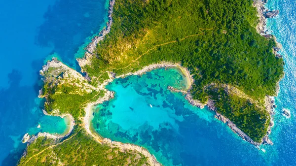 Porto Timoni Una Hermosa Playa Doble Isla Corfú Grecia — Foto de Stock
