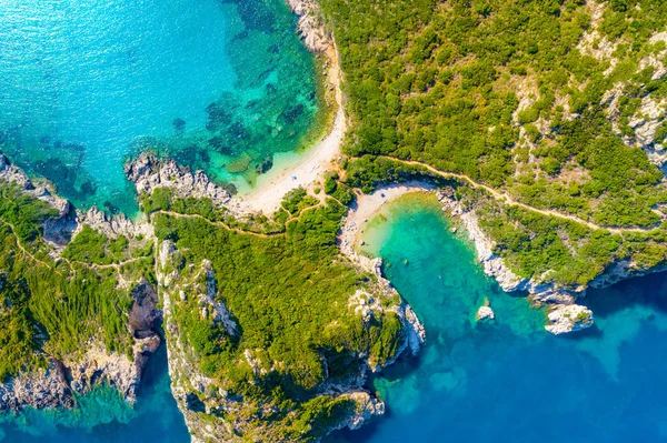 포르토 Timoni는 코르푸, 그리스에서 놀라운 아름 다운 두 해변 — 스톡 사진