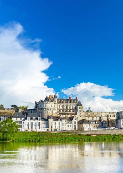 Beautiful view on the skyline of the historic city of Amboise with renaissance chateau across the river Loire. Loire valley, France Royalty Free Stock Photos