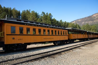Rockwood Depot, CO / USA - 24 Ağustos 2020: Colorado 'daki Rockwood Depot' ta bir Durango ve Silverton dar göstergeli tren durdu