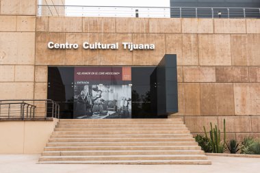 Tijuana, Baja California'deki/Meksika - 20 Haziran 2018: Centro kültürel Tijuana (Cecut), sanat, sergi, bir IMAX Tiyatrosu, Botanik Bahçesi ve akvaryum ile bir kültür merkezi bir giriş.