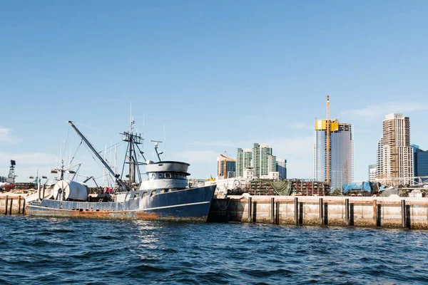 Fishing Boat Docked Pier Embarcadero San Diego California Harbor Downtown — Stock Photo, Image