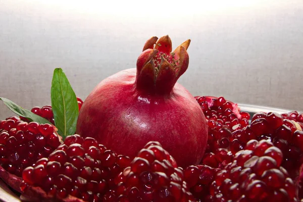 Rijpe rode granaatappel gekweekt in de tuin — Stockfoto