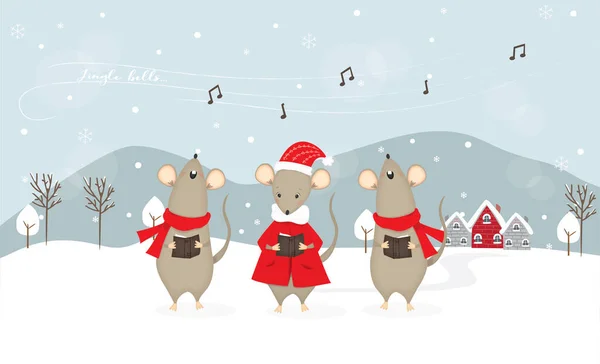 Weihnachten Hintergrund Mit Singenden Mäusen — Stockfoto