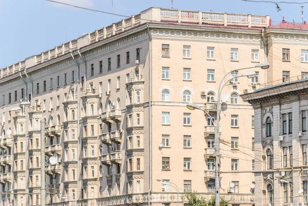 Fragment of ten-storey brick residential apartment house on Prospekt Mira was Built in 1959. Moscow, Russia