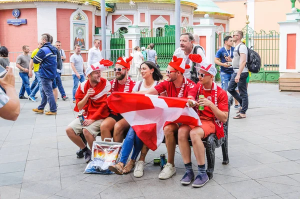 Moskau Russland Juni 2018 Die Fußball 2018 Dänische Fans Roten — Stockfoto