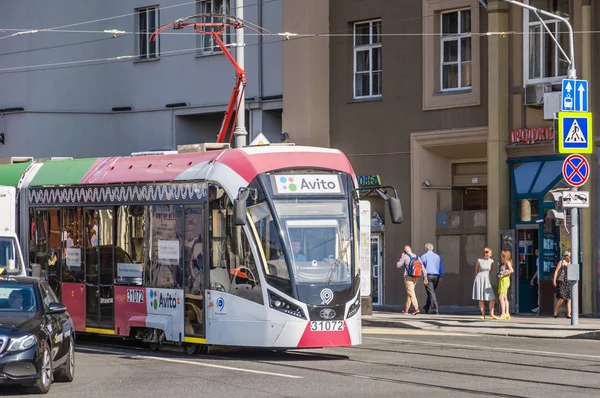 Mosca Russia Agosto 2018 Tram Russo Tre Piani Vityaz Con — Foto Stock