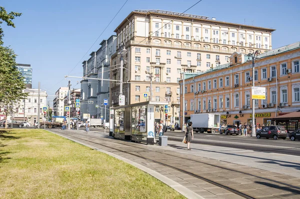 Moskva Rusko Srpna 2018 Autobusová Zastávka Tverské Zastava Náměstí Bytový — Stock fotografie