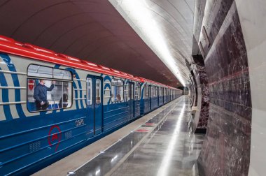 Moskova, Rusya - 26 Nisan 2018: Tren istasyonunda 