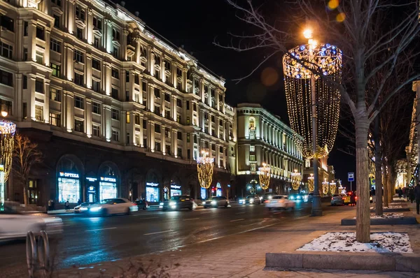 Moscow Oroszország Január 2018 Ban Tverskaya Street Díszített Ünnepi Kivilágítás — Stock Fotó
