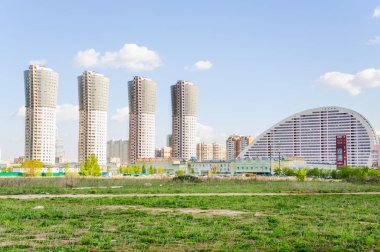 Moskova, Rusya - 18 Mayıs 2017: Khodynka alanını yeniden yapılanma, konut kompleksi 