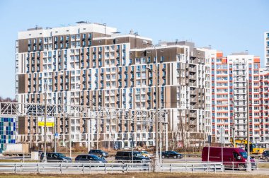MOSCOW - April 2, 2019: New beautiful prefabricated block of flats Residential complex 