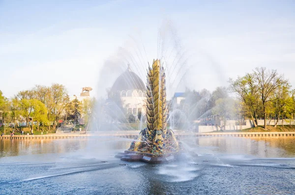 Moscow Russia May 2019 Legendary Soviet Fountain Zolotoy Kolos Golden — Stock Photo, Image