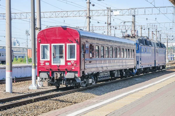 Moscou Russie Août 2015 Locomotive Électrique Avec Wagon Sur Les — Photo