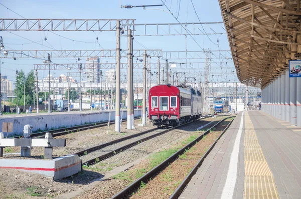 Moscow Russia August 2015 Electric Locomotive Wagon Sidings Kiyevsky Railway — Stock Photo, Image