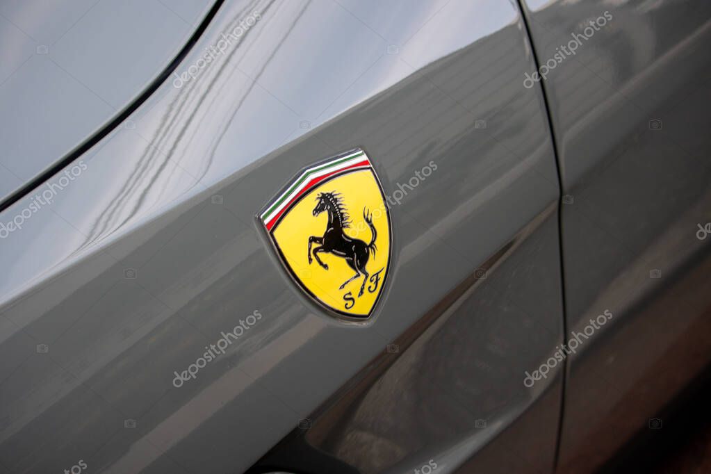 Tokyo, Japan, November 4 2023 : Close-up of Ferrari Logo on Car