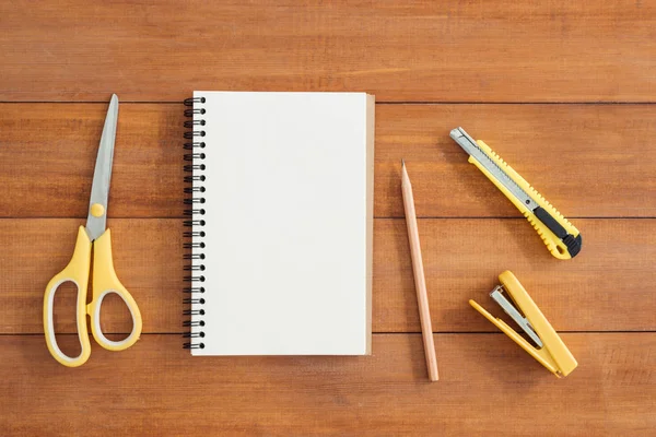 Minimal work space - Creative flat lay photo of workspace desk. Office desk wooden table background with open mock up notebooks and pens and plant. Top view with copy space, flat lay photography.