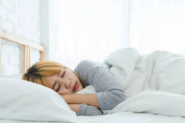 Beautiful Young Asian Woman Sleeping Bed Morning Attractive Asian Girl — Stock Photo, Image