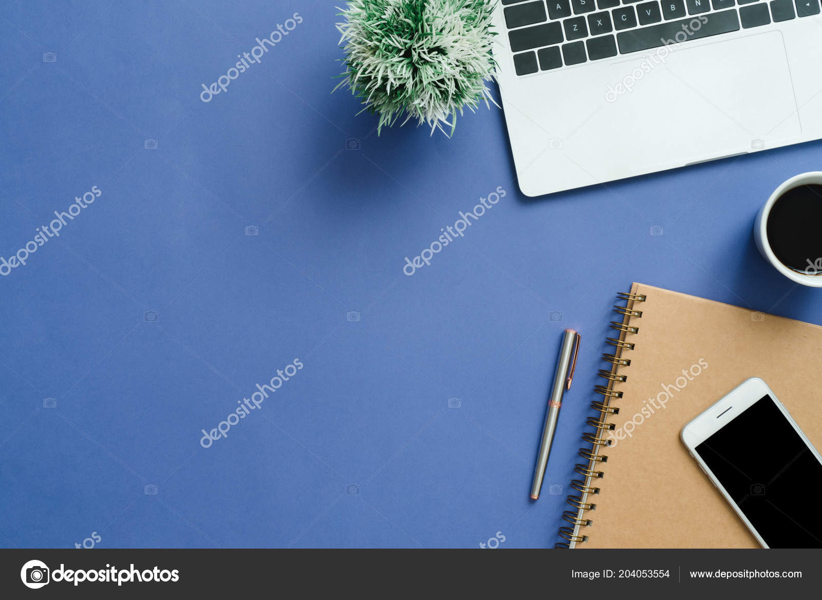 Office Desk Working Space Flat Lay Top View Mockup Photo Stock