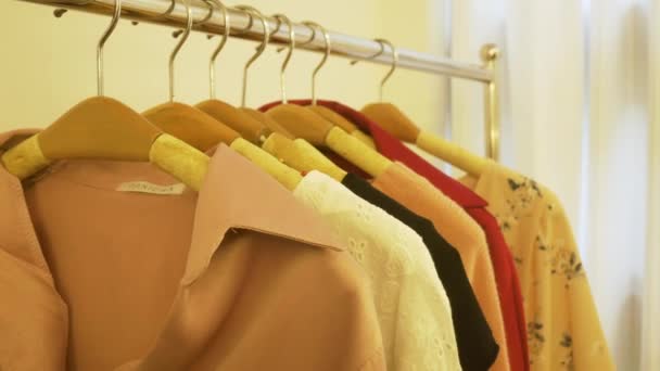 Vestuario Del Hogar Tienda Ropa Vestuario Mujer Joven Asiática Eligiendo — Vídeos de Stock