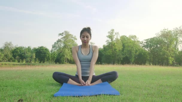 Mladá asijská žena jógu venku zachovejte klid a medituje při cvičení jógy prozkoumat vnitřní mír. Jóga a meditace mají dobrý přínos pro zdraví. Koncept jóga Sport a zdravý životní styl.