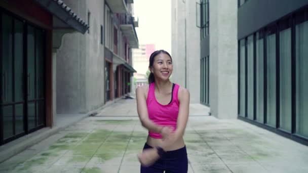 Movimento Lento Saudável Bela Jovem Atleta Asiático Mulheres Esportes Roupas — Vídeo de Stock