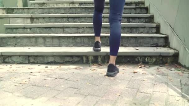 健康美丽的年轻亚洲跑步者女子在城市公园街头跑步和慢跑 生活方式适合和活跃的妇女锻炼在城市概念 — 图库视频影像