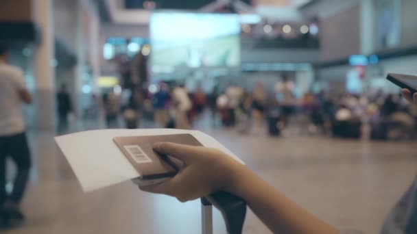 Yavaş Hareket Birçok Bagajlı Terminal Salonunda Uluslararası Havaalanı Kalkış Kapısında — Stok video