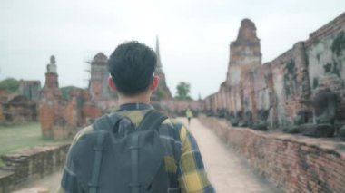 Ayutthaya, Tayland, Thailand, Seyahat Asya adam harcama tatil gezisi backpacker erkek geleneksel şehirde inanılmaz Simgesel Yapı itibariyle yaptığı yolculuk keyfini çıkarın. Yaşam tarzı erkekler tatil kavramı seyahat.