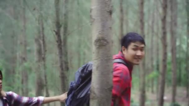 Wanderer Asien Backpacker Paar Auf Wanderabenteuer Gefühl Freiheit Wandern Wald — Stockvideo